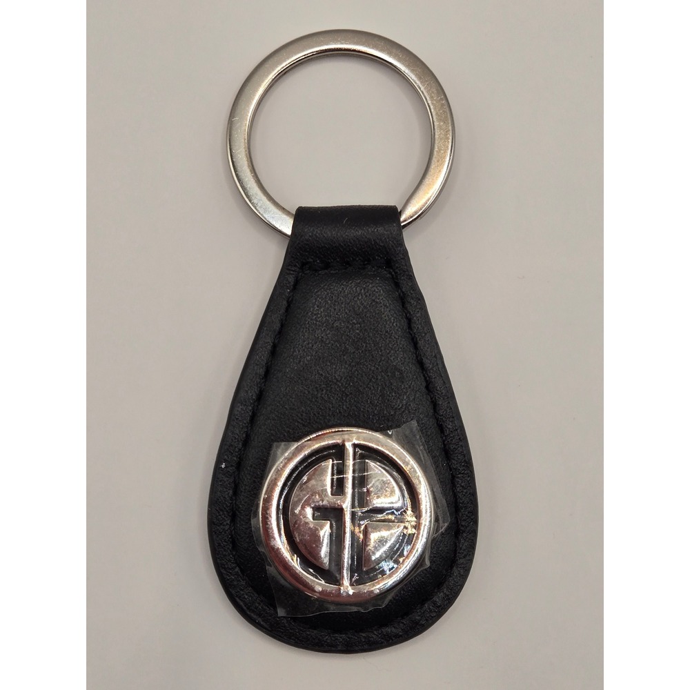 Giani Bernini Black Leather Keychain Silver Tone Logo Fob Key Ring Accessory